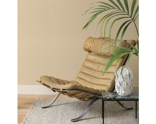 Leren ligstoel met metalen frame op tapijt met bijzettafel en decoratie
