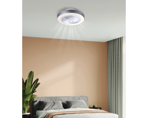 Plafondventilator met geïntegreerde verlichting in een slaapkamer