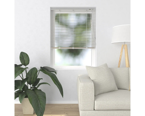 Scene met raamjaloezieën, kamerplant en bank