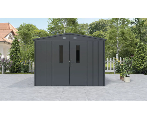 Metalen tuinhuis met dubbele deur en ramen