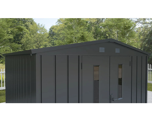 Metalen tuinhuis met dubbele deur en ventilatie