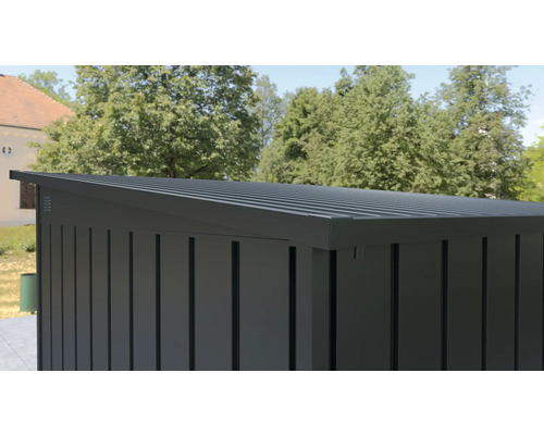 Detailaanzicht van een tuinhuis met lessenaarsdak