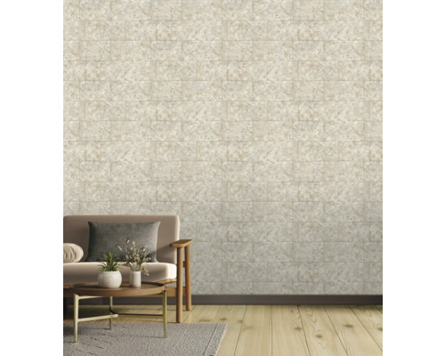 Wanddecoratie met tegels in steenlook in de woonkamer