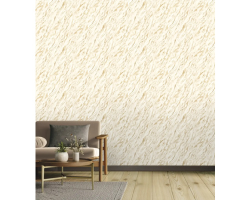 Woonkamer met bank en behang in marmerstijl