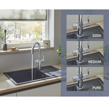 Keukenspoelbak met kraan en verschillende waterinstellingen