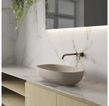 Badkamer met waskom, wastafel, kraan en spiegel