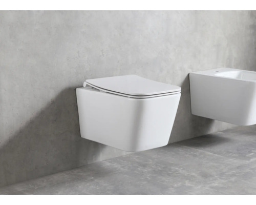 Wandcloset met deksel en bidet in badkamer