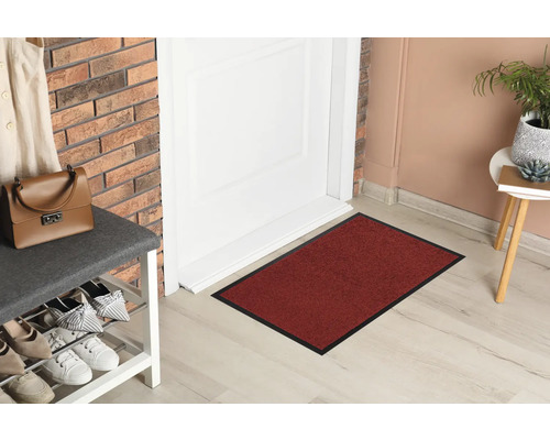 Deurmat voor een witte deur met schoenenrek en decoratie