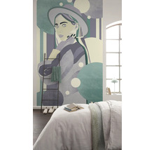 Slaapkamer met fotobehang met een vrouw met hoed