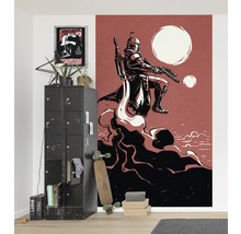 Interieur met Star Wars muurschildering met Boba Fett motief, kluisje en accessoires