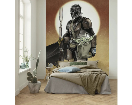 Slaapkamer met muurschildering van The Mandalorian en Grogu
