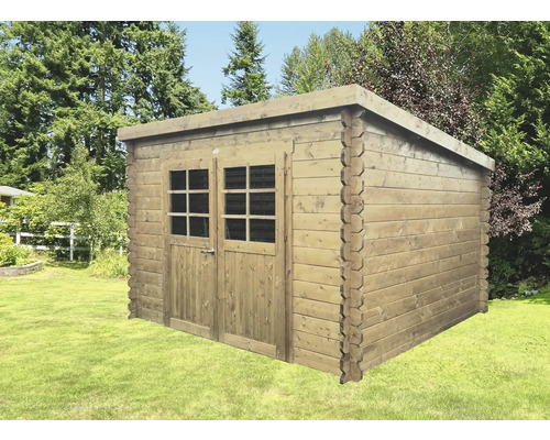 Houten tuinhuis met dubbele deur en ramen