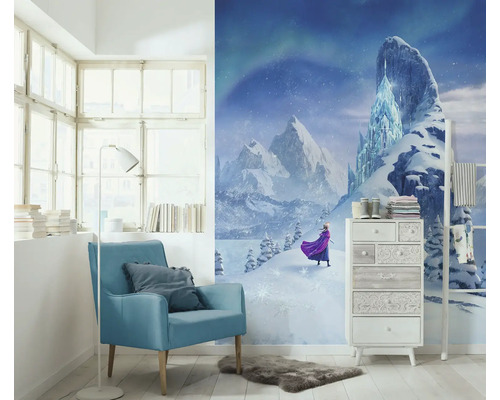 Gedecoreerde kamer met fotobehang van winterlandschap