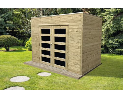 Houten tuinhuis met dubbele deur en ramen