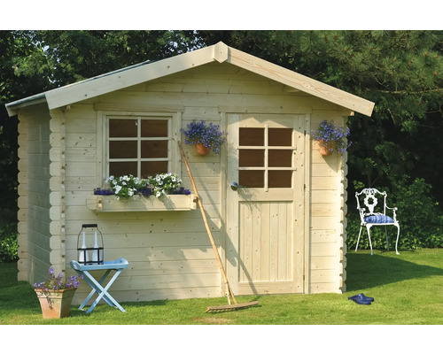 Houten tuinhuis met raam en deur