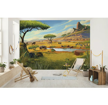 Behang met Afrikaans savannelandschap met dieren in de kinderkamer