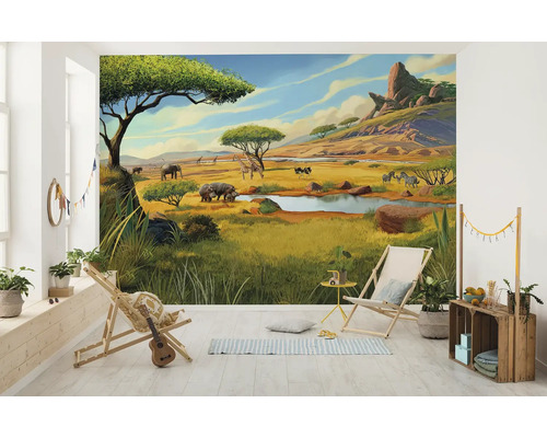 Behang met Afrikaans savannelandschap met dieren in de kinderkamer
