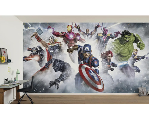 Wanddecoratie met een groot Avengers-motief in de kinderkamer
