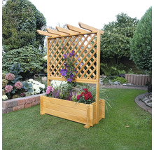 Houten plantenbak met klimrek in de tuin