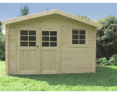 Houten tuinhuis met raam en deur