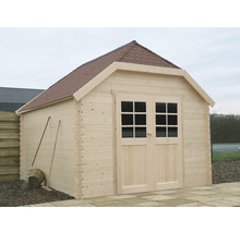 Houten tuinhuis met dubbele deur en dakshingles