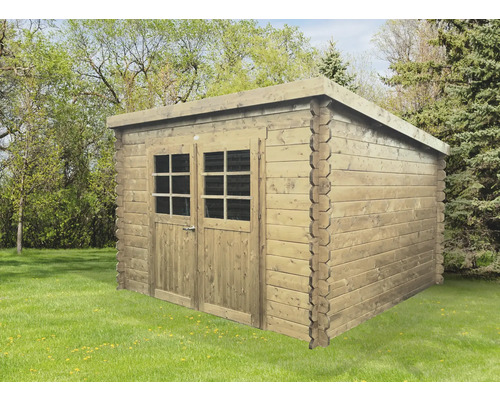 Houten tuinhuis met dubbele deur en ramen