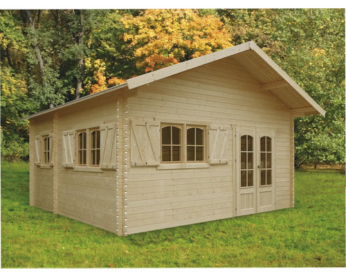 Houten tuinhuis met dubbele deur en ramen