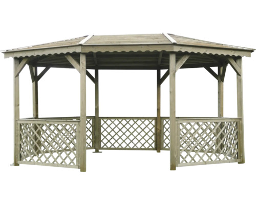 Houten tuinpaviljoen met hek