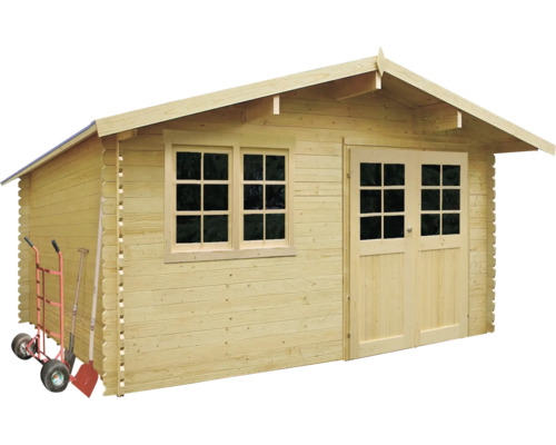 Houten tuinhuis met raam en dubbele deur