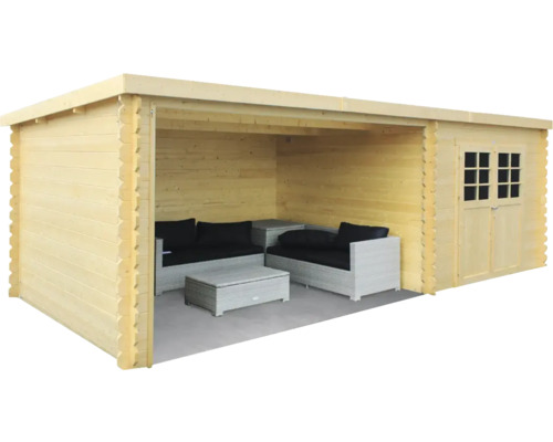 Houten tuinhuis met loungegedeelte en deur