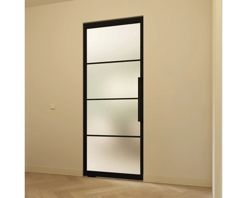 Kamerdeur met glazen inzetstuk en zwart frame