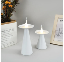 Twee witte LED-kaarsenhouders met bloemen en fotolijst