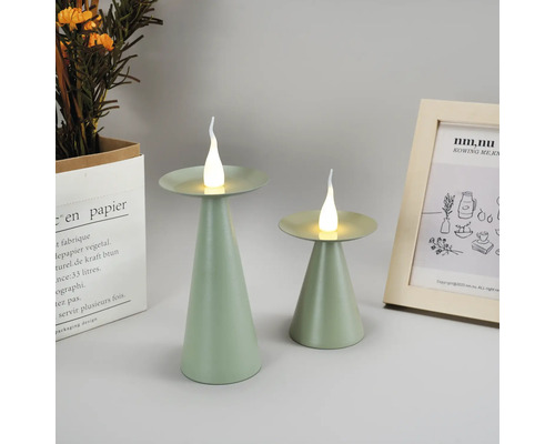 Twee kegelvormige led-tafellampen op een tafel