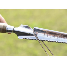 Tuingereedschap met houten handvat en roestvrijstalen blad met diepteschaal