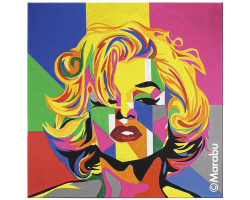 Schilderij in pop-artstijl met een gestileerde weergave van een vrouw