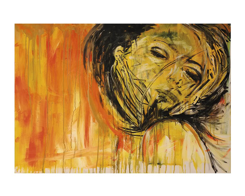 Schilderij met abstracte afbeelding van een gezicht op doek