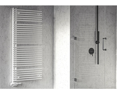 ROTHEIGNER Designradiator PIPE 1095 x 496 mm wit aansluiting enkelzijdig onder Badkamer met handdoekradiator en douchecabine