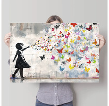 Decoratief canvas met meisjessilhouet en kleurrijke vlinders