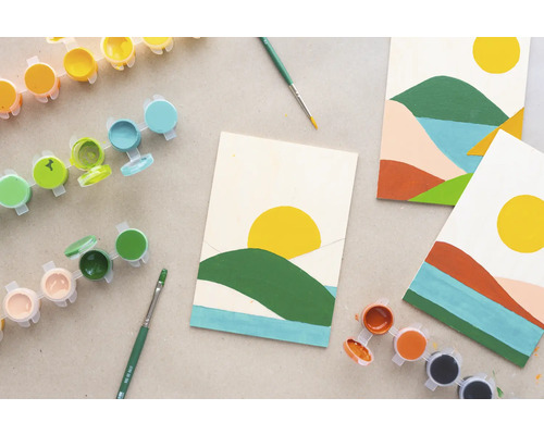 Schilderen op nummer set met penseel en verf voor het schilderen van landschappen