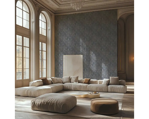 Lichte woonkamer met modulaire hoekbank, poefs en grote ramen