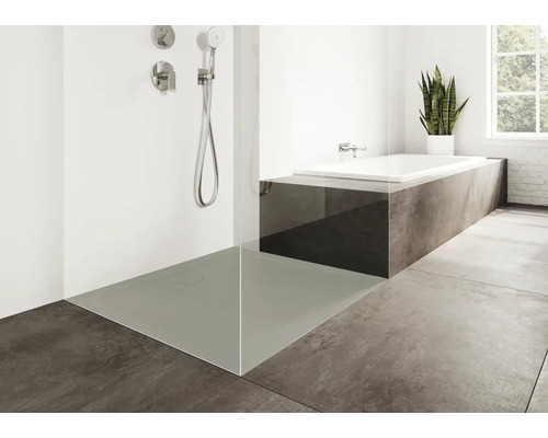 Moderne badkamer met douche, bad en plant