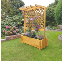 Houten plantenbak met klimrek in de tuin