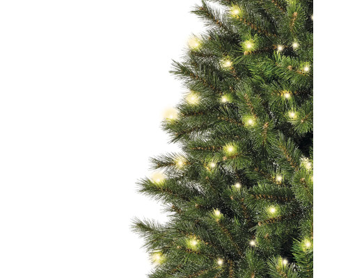 Detailopname van een versierde kerstboom met lichtjes
