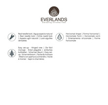 Everlands kerstboom kenmerken: echte naald look, horizontale vorm, eenvoudige montage en scharnierboom