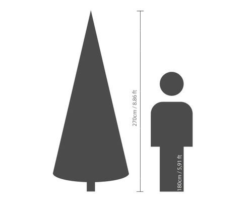 Groottevergelijking: kerstboom 270 centimeter en mens 180 centimeter