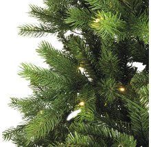 Detailopname van een groene kerstboom met verlichting