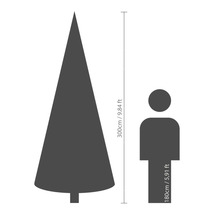 Maatvergelijking: kerstboomhoogte 300 cm, persoonlengte 180 cm