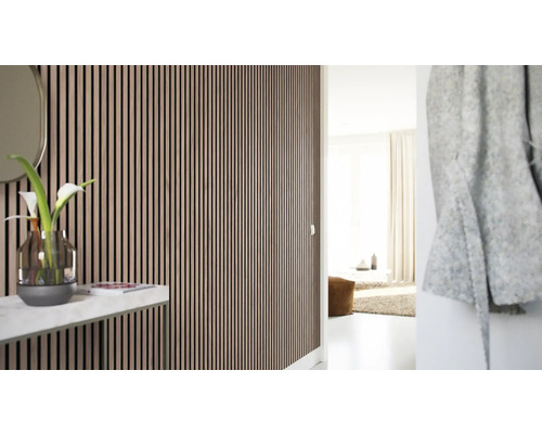 Interieurfoto van een modern ontworpen hal met wandpanelen die een stijlvolle en akoestisch geoptimaliseerde sfeer creëren.