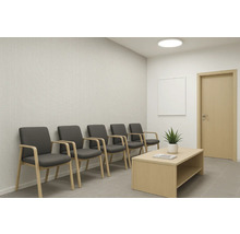 Wachtkamer met stoelen, tafel en plant