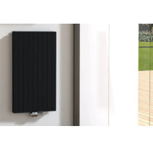 Zwarte paneelradiator aan een muur